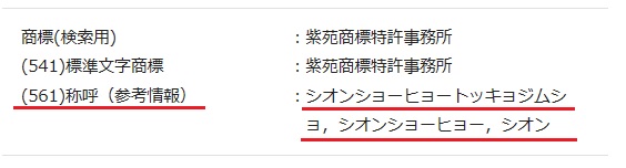 「(561)称呼（参考情報）」の表示例