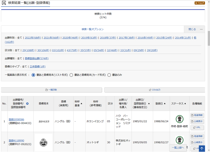 ハングル文字商標の検索手順５