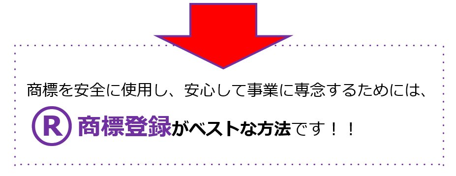 商標を安全に使用し、安心して事業に専念するためには、商標登録がベストな方法です。