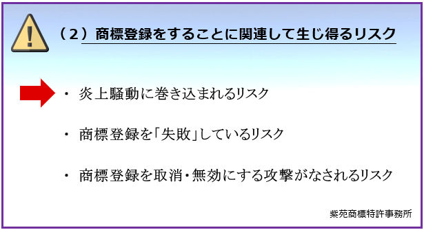 （２）商標登録をすることに関連して生じ得るリスクの項目